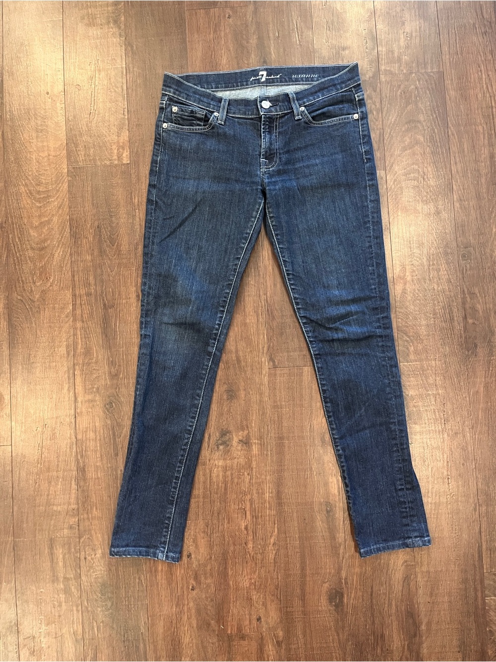 7 For All Mankind Womens Blue Roxanne Skinny Leg Dark Wash Denim, Size 28